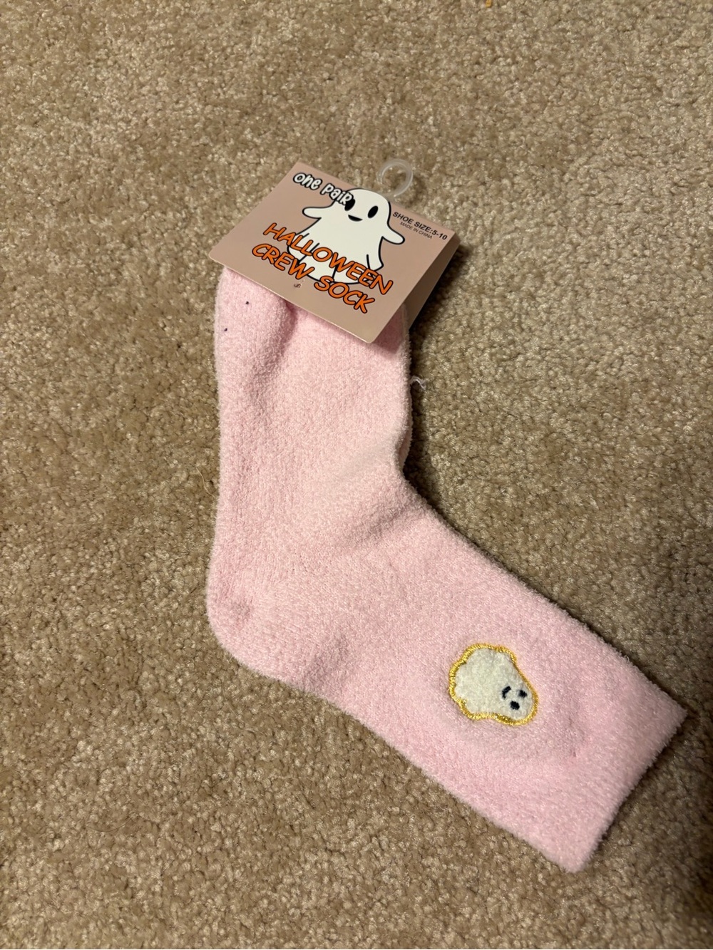 Pink Halloween Crew Sock with Ghost Patch